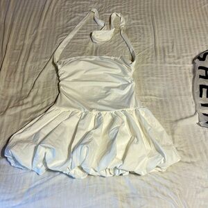 White halter puffer dress